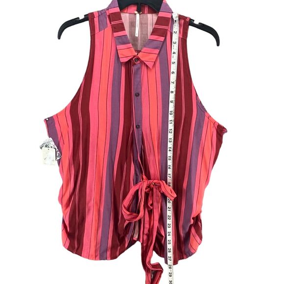 Free People Mackenzie Shirt Womens S Red Pink Striped Sleeveless Wrap Button Top - Picture 8 of 16